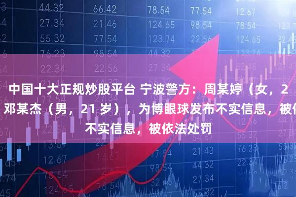 中国十大正规炒股平台 宁波警方：周某婷（女，22 岁）、邓某杰（男，21 岁），为博眼球发布不实信息，被依法处罚